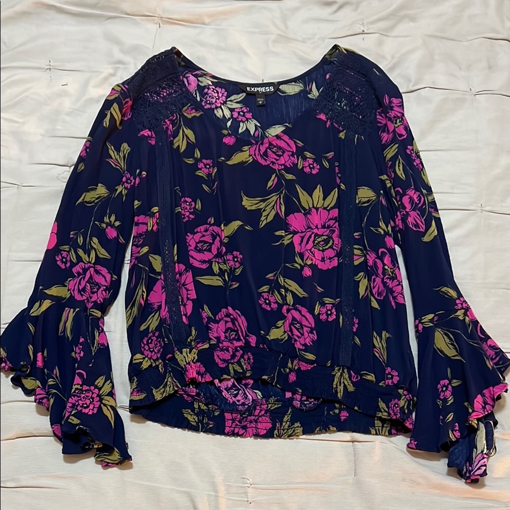 Express Floral Blouse in Navy and Pink